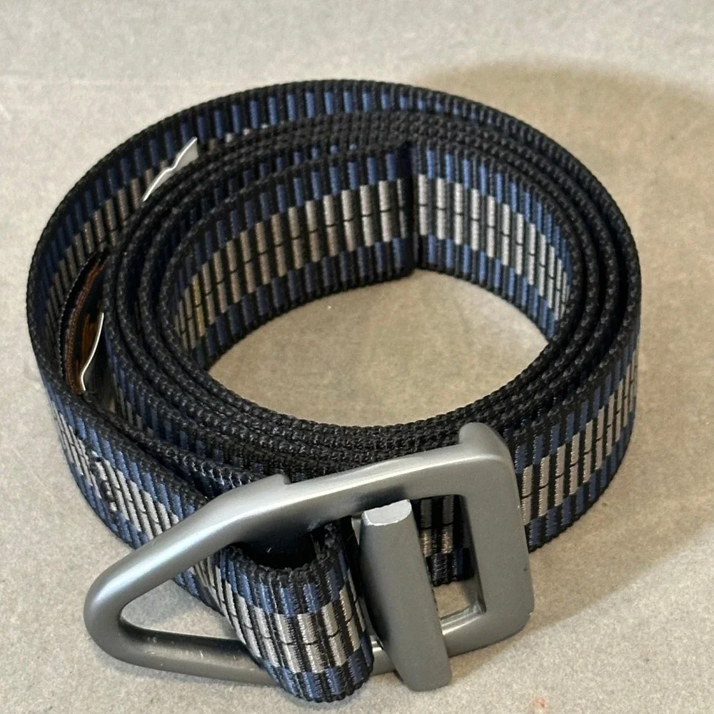 Cabelas Mens Ladder Lock Webbing Belt Navy Grey Nylon 32-38 542LAN